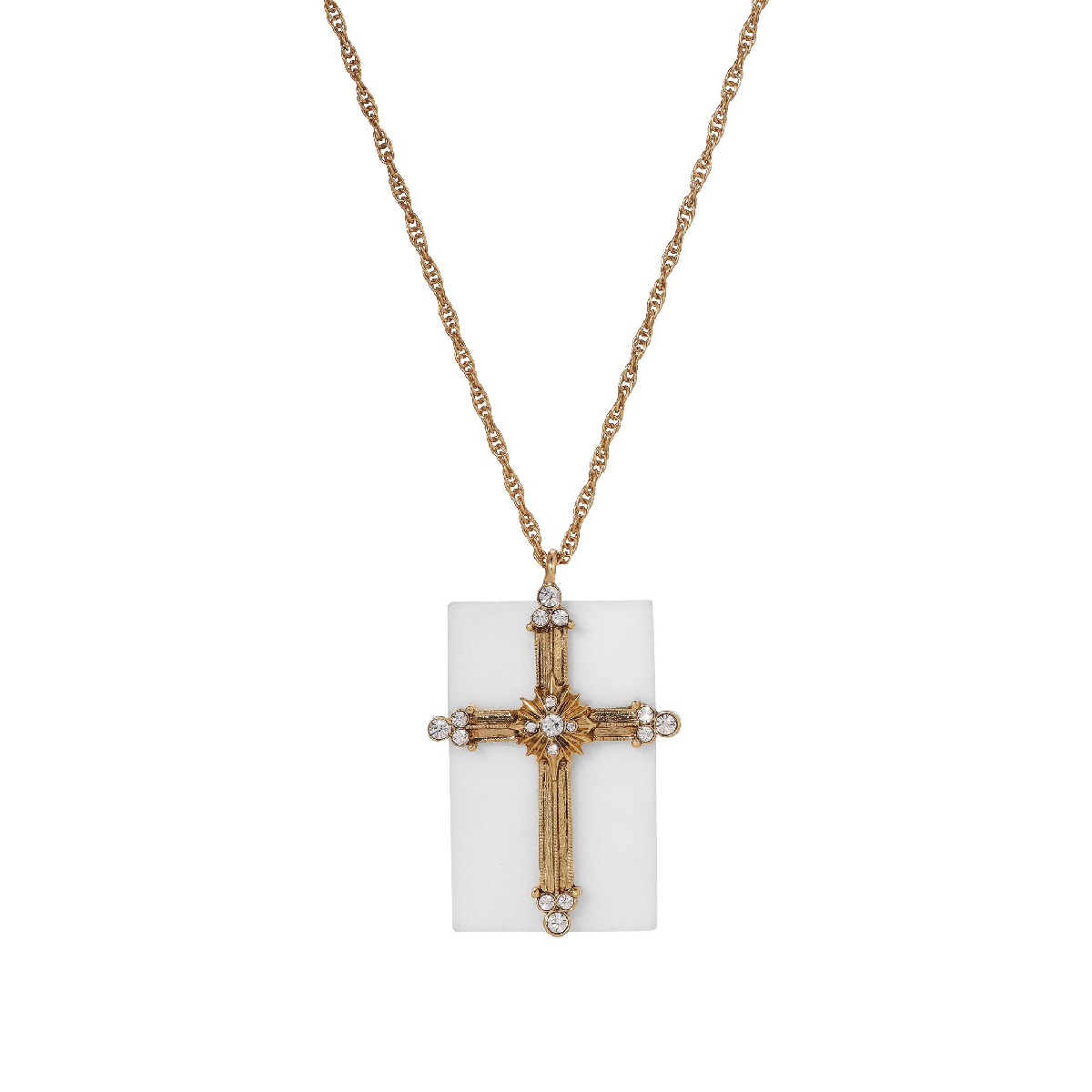 Symbols of Faith 14kt. Gold Dipped White Quartz Cross Necklace