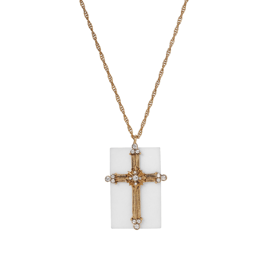 Symbols of Faith 14kt. Gold Dipped White Quartz Cross Necklace