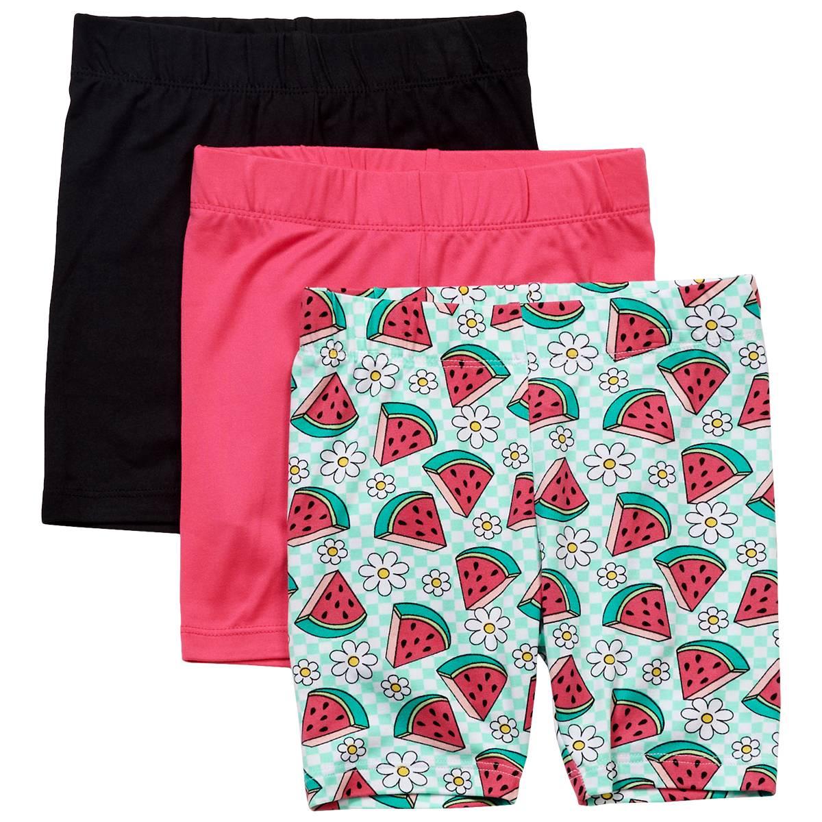 Girls (4-6x) Star Ride® 3pk. Watermelon/Check & Solid Bike Shorts