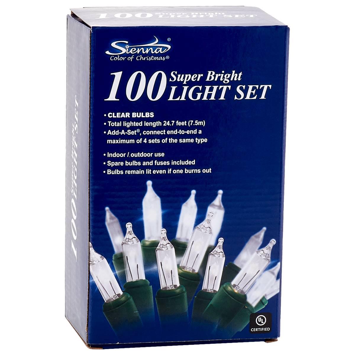 Sienna Super Bright Clear Color 100 Light Set with Green Wire