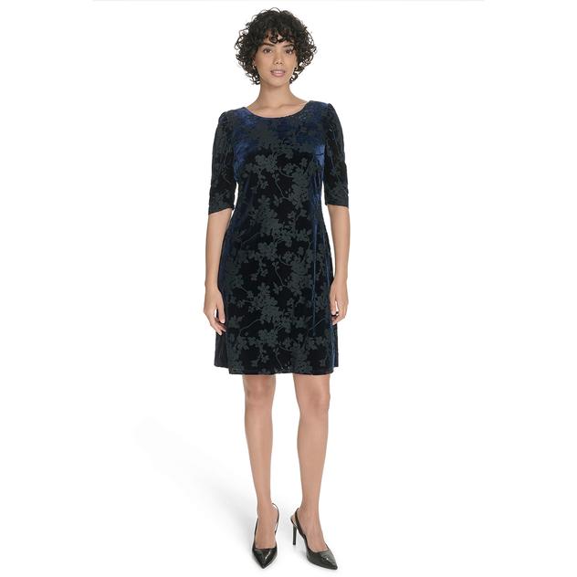 Womens Tommy Hilfiger Elbow Sleeve Floral Velvet Shift Dress