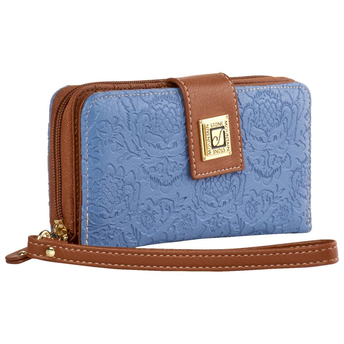Womens Stone Mountain Cornell Batik Embossed Zip Around Wristlet