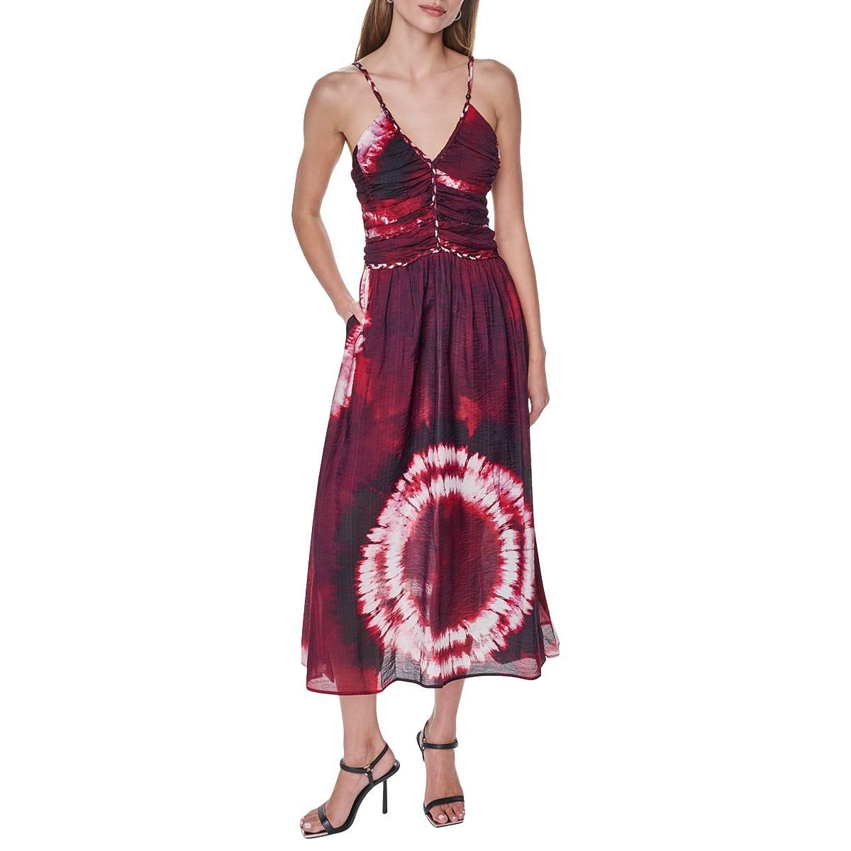 Womens DKNY Sleeveless V Neck Firework Tie Dye Midi Dress