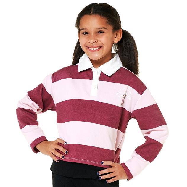Girls (7-16) No Comment East Coat Teddy Bear Stripe Rugby Polo
