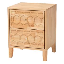 Baxton Studio Hosea Japandi Carved Honeycomb 2-Drawer Nightstand