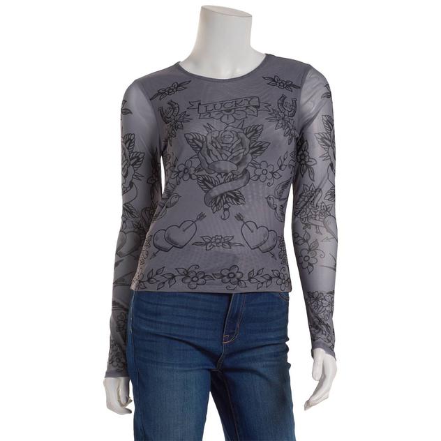 Juniors Madden Girl Lucky Tattoo Inspired Mesh Top