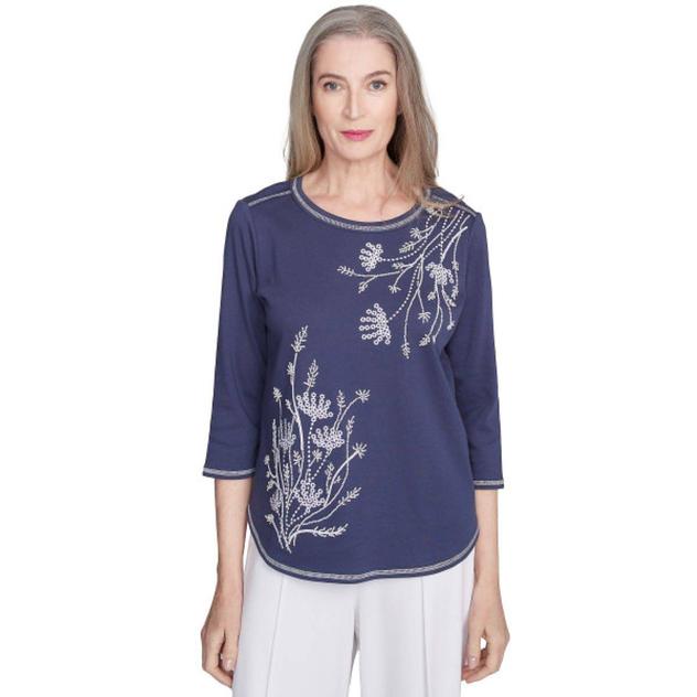 Petite Alfred Dunner Nantucket Knit Asymmetric Floral Tee
