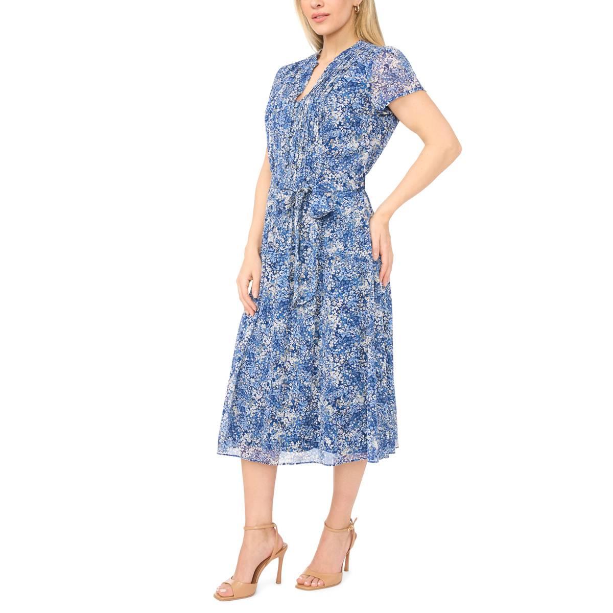Petite MSK Short Sleeve Chiffon Pintuck Midi Dress