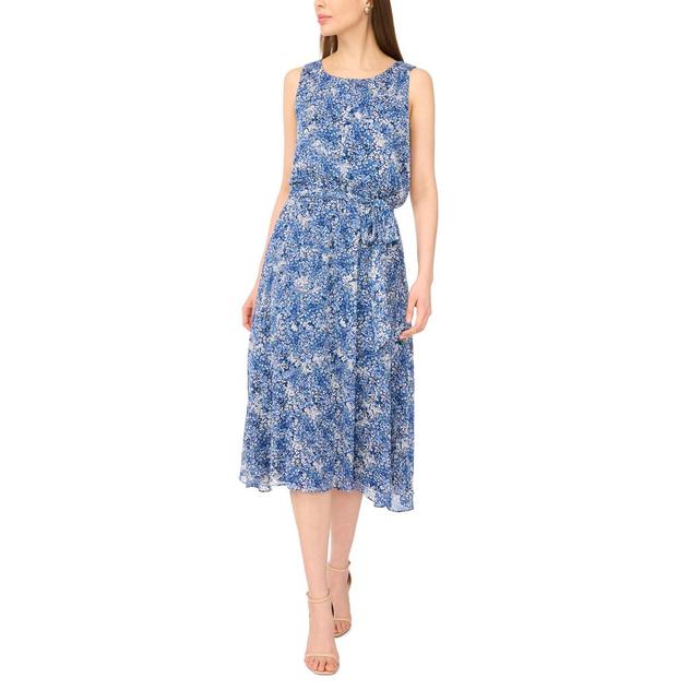 Womens MSK Sleeveless Chiffon Floral Tie Waist A-Line Dress