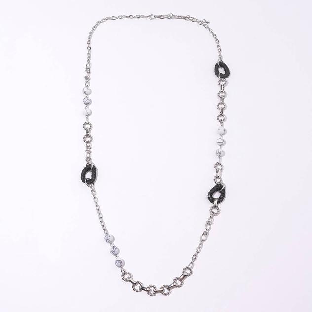 Ashley Cooper™ Silver-Tone Black & White Beads Long Necklace