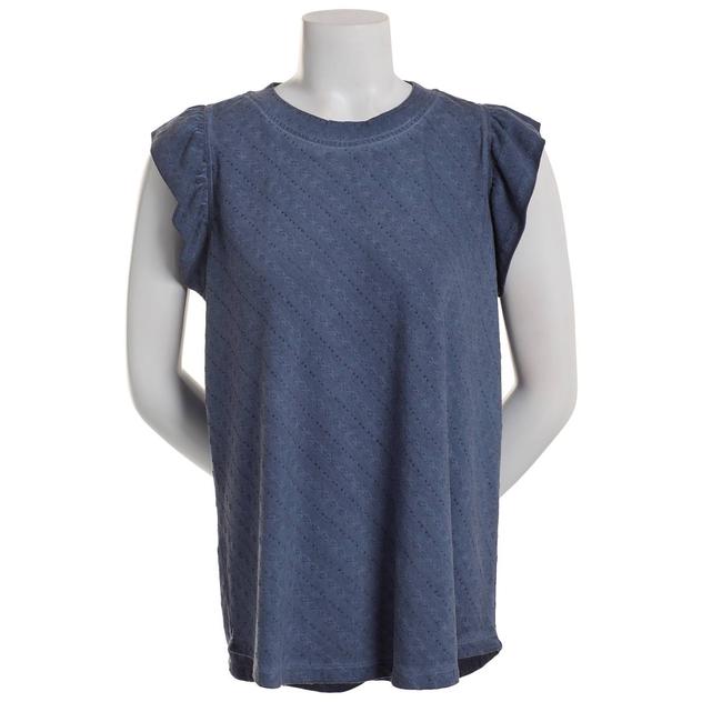 Plus Size Architect® Cap Sleeve Ruffle Shoulder Pointelle Tee