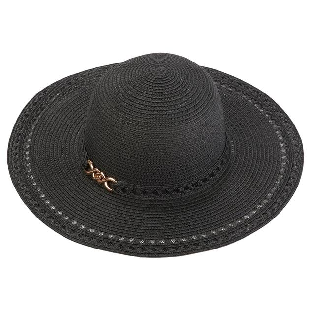 Womens Madd Hatter Solid Large Brim Metal Charm Straw Hat
