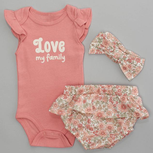 Baby Girl (NB-9M) René Rofé® 3pc. Love My Family Bodysuit Set