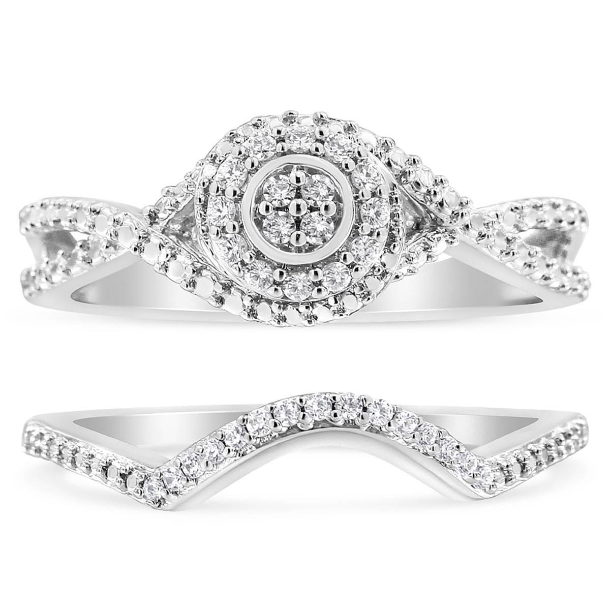 Haus of Brilliance Sterling Silver 1/6ct. Diamond Bridal Set