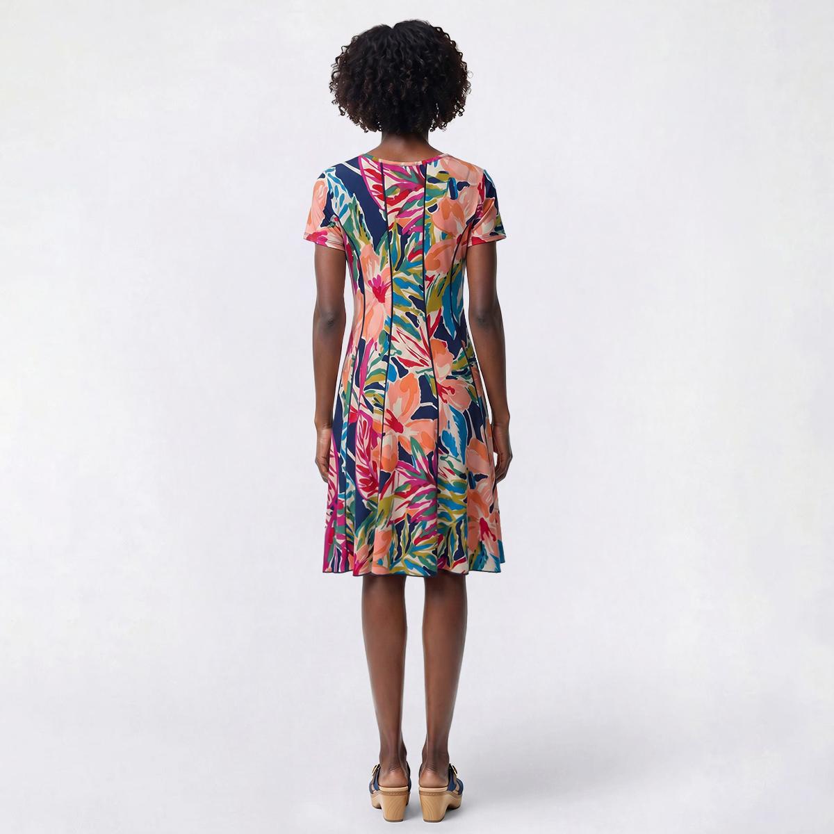 Womens Sami & Jo Keyhole Neck Floral Abstract A-Line Dress