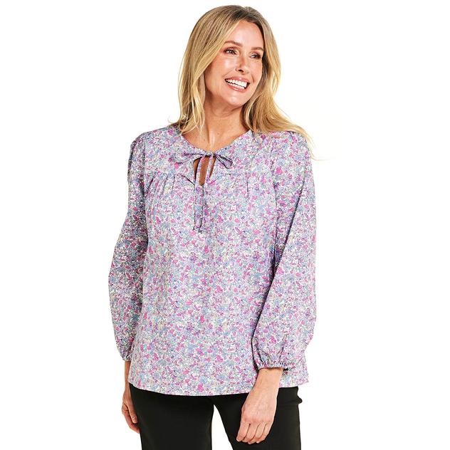 Womens NY Collection Long Sleeve Floral Poplin Blouse
