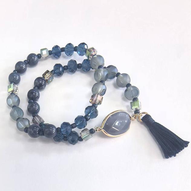 Ashley Cooper™ Gold-Tone Tonal Blue Bead Tassel Stretch Bracelet