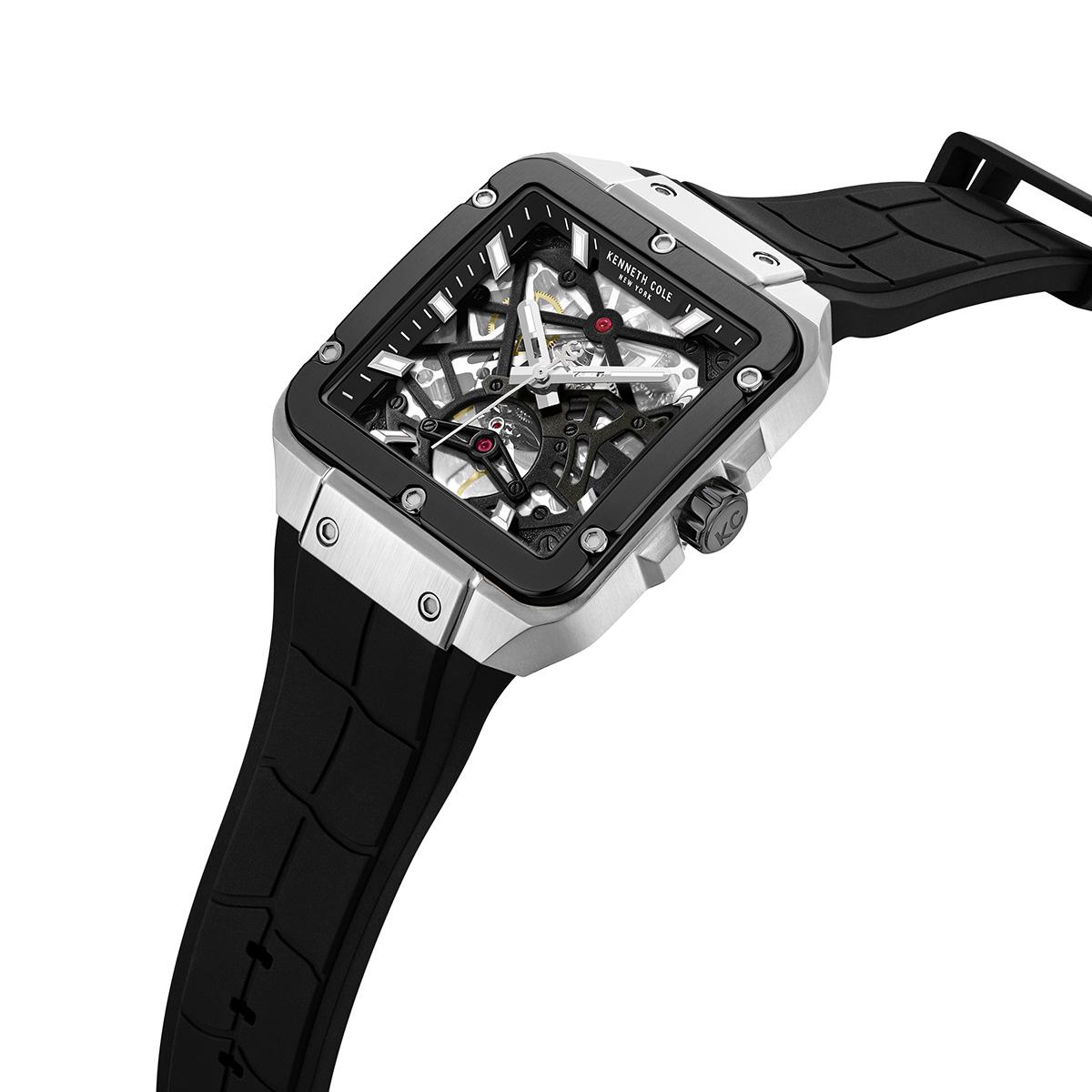 Mens Kenneth Cole® New York Skeleton Automatic Silcone Watch