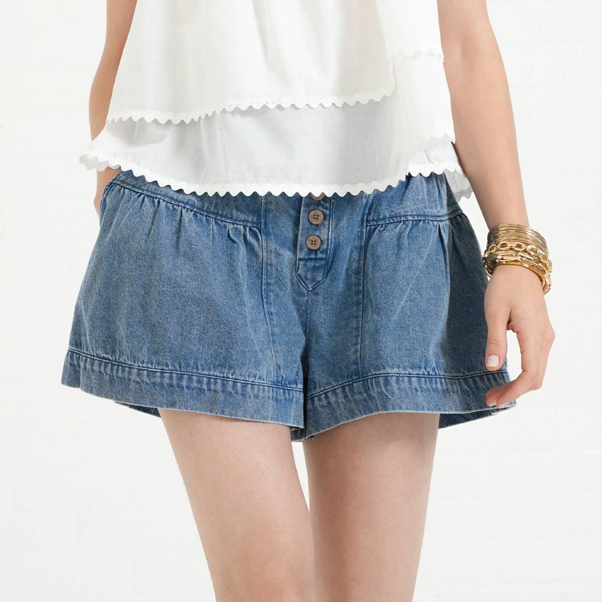Womens MNK High Waist Button Front Denim Shorts