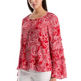 Womens Rafaella® Long Bell Sleeve Paisley Tie Neck Blouse