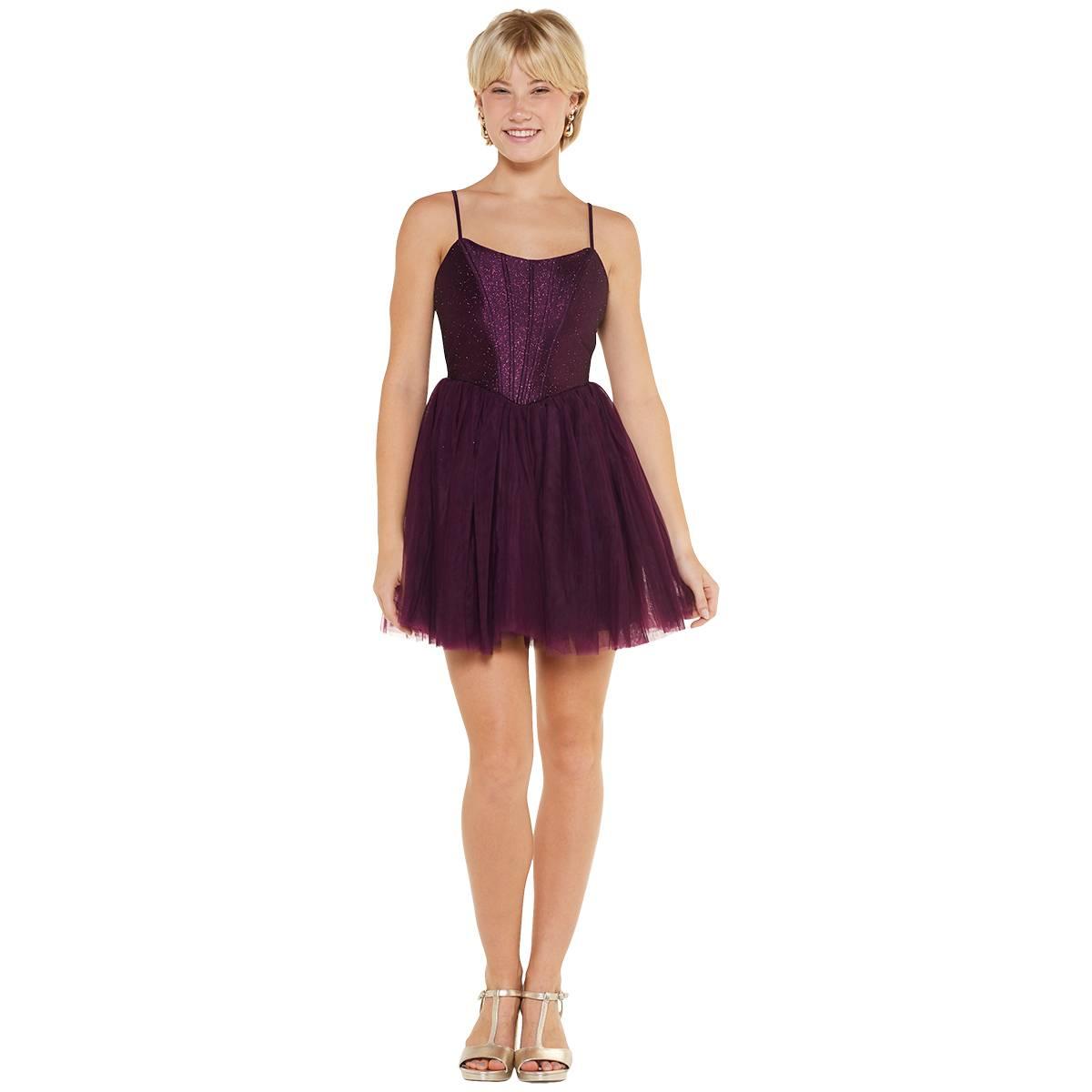 Juniors Emerald Sundae Glitter Corset Lace-Up Back Skater Dress