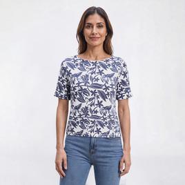 Petite Hasting & Smith Cuffed Elbow Sleeve Leaf Tropical Tee