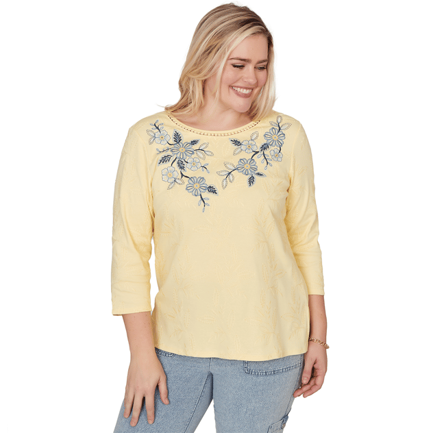Womens Alfred Dunner Out Of The Blue Floral Embroidery Blouse