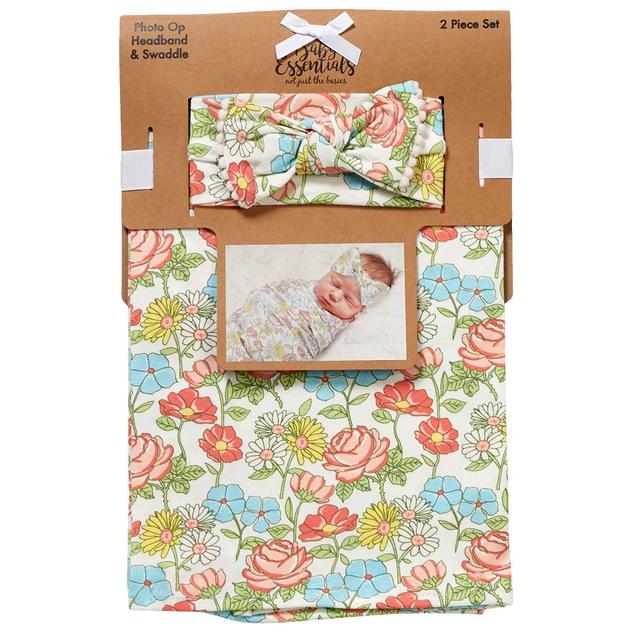 Baby Essentials® Floral Garden Swaddle Blanket & Headband Set