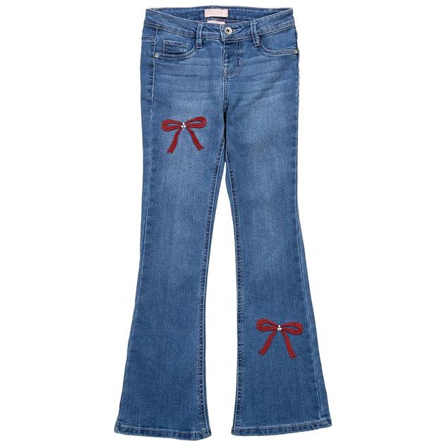 Girls (7-12) Squeeze Flare Jean w/ Burgundy Bows & Pearls