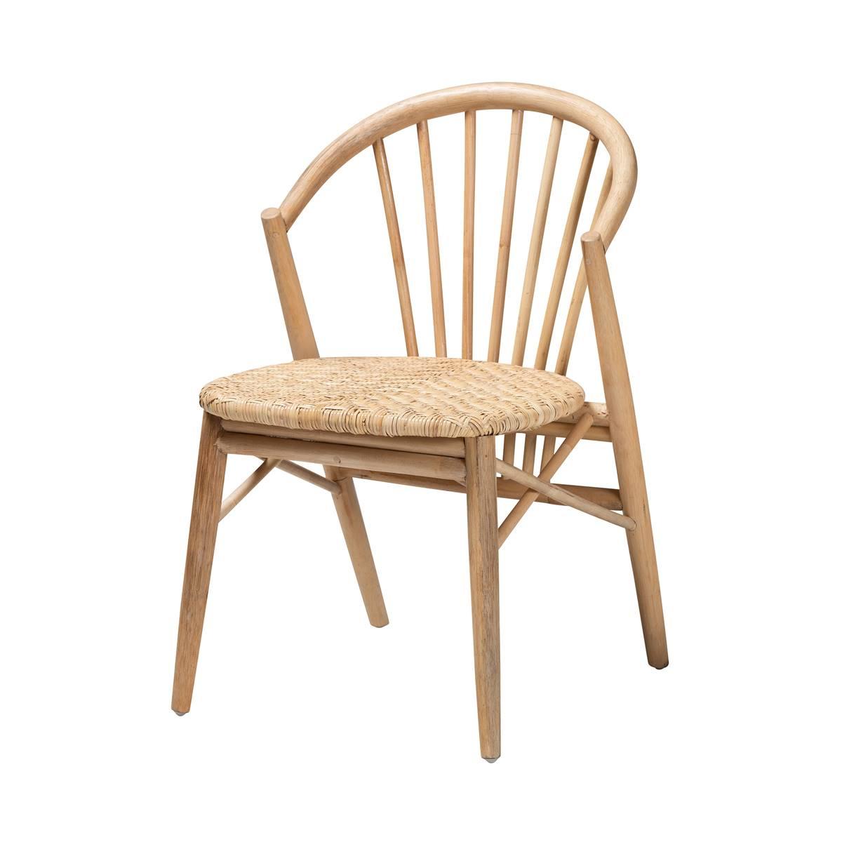 Baxton Studio Kobe Natural Brown Wood & Rattan Dining Chair