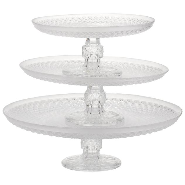 Circle Glass Treasure 3-Tier Diamond-Cut Cake Plates