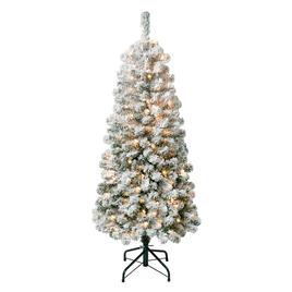 National Tree 4.5ft Acacia Medium Flocked Tree w/ 100 Clear Light