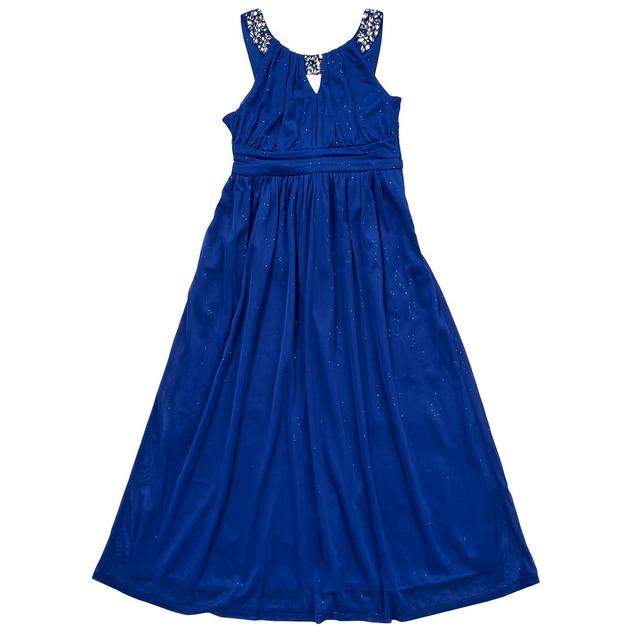 Girls (7-16) Rare Editions Bejeweled Neck Glitter Mesh Maxi Dress