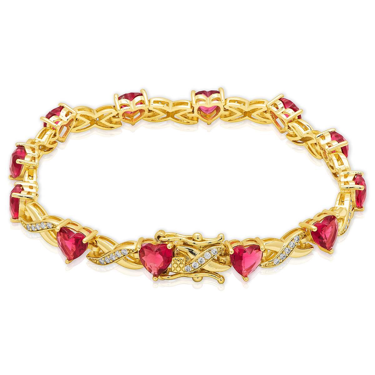 Gianni Argento Gold Plated & Lab Grown Ruby X & Heart Bracelet