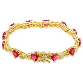 Gianni Argento Gold Plated & Lab Grown Ruby X & Heart Bracelet