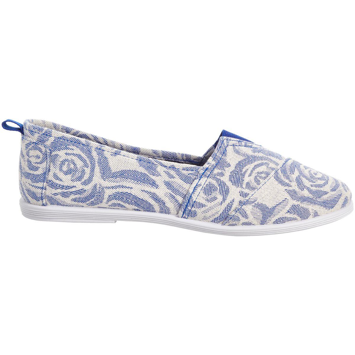 Womens Ashley Blue Canvas Floral Slip On Flats