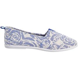 Womens Ashley Blue Canvas Floral Slip On Flats