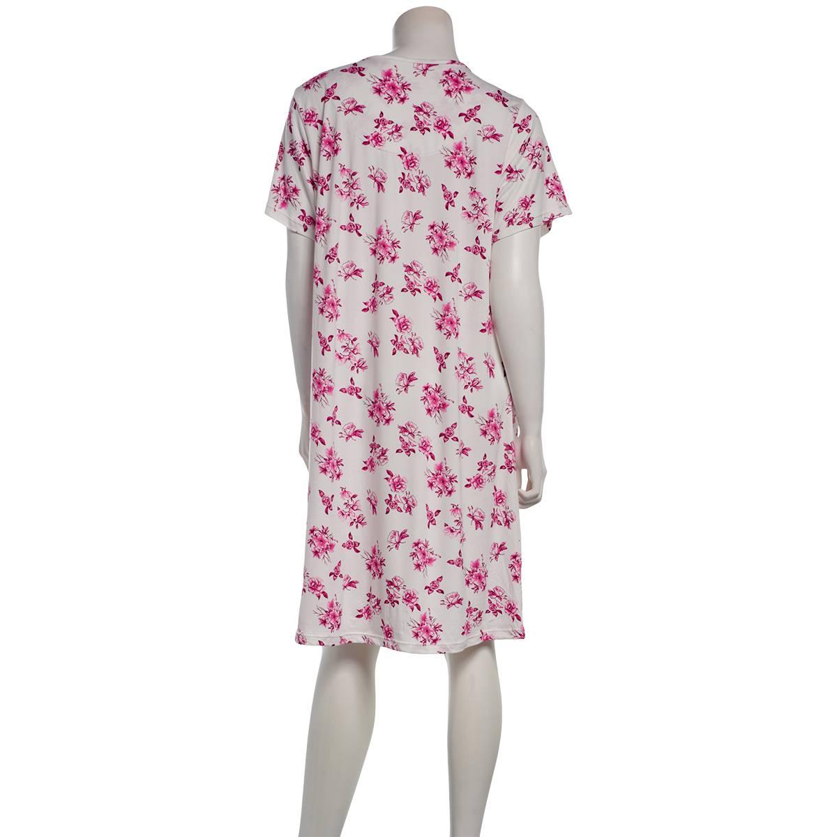 Womens Elegant Dreams Short Sleeve Crochet Lace Brushed Nightgown