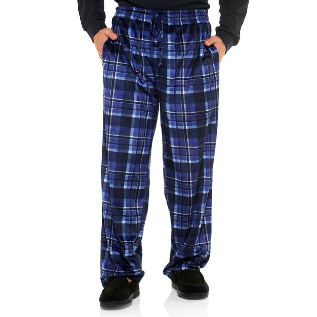 Mens Preswick & Moore® Plaid Silky Pajama Pants - Navy