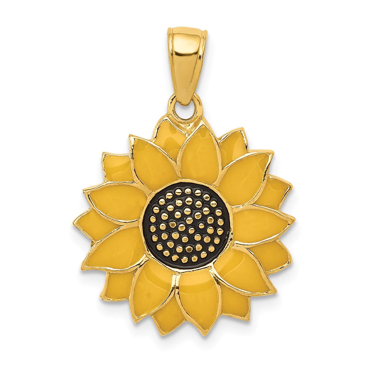Gold Classics(tm) 14kt. Enameled Yellow Sunflower Pendant