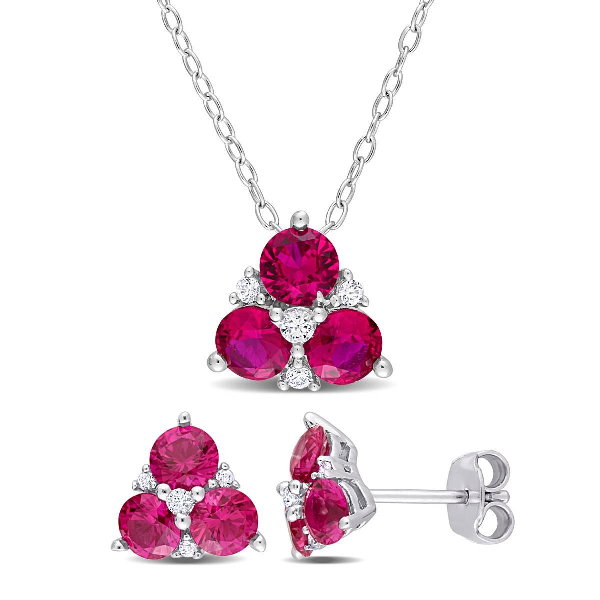 Gemstone Classics(tm) 3.375kt. Created Ruby 3-Stone Pendant Set