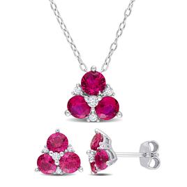 Gemstone Classics(tm) 3.375kt. Created Ruby 3-Stone Pendant Set