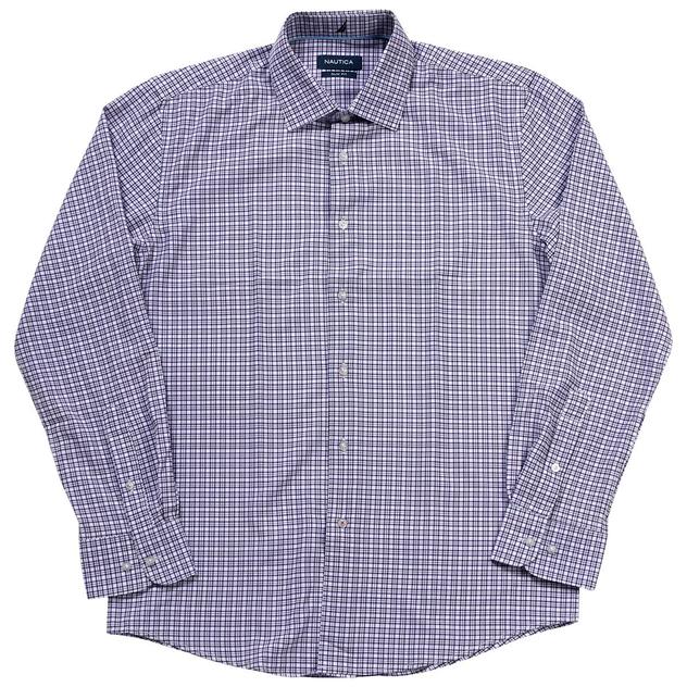 Mens Nautica Slim Fit Stretch Dress Shirt - Purple Check