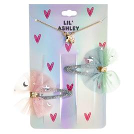 Kids Lil'' Ashley Gold-Tone Unicorn Pendant w/ Glitter Hair Clips