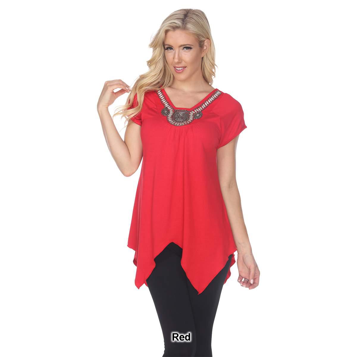 Womens White Mark Fenella Short Sleeve Embellished Tunic