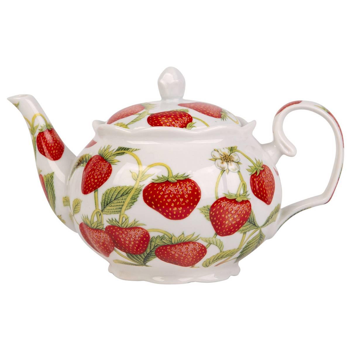 Home Essentials 37oz. Strawberry Chintz Scallop Teapot