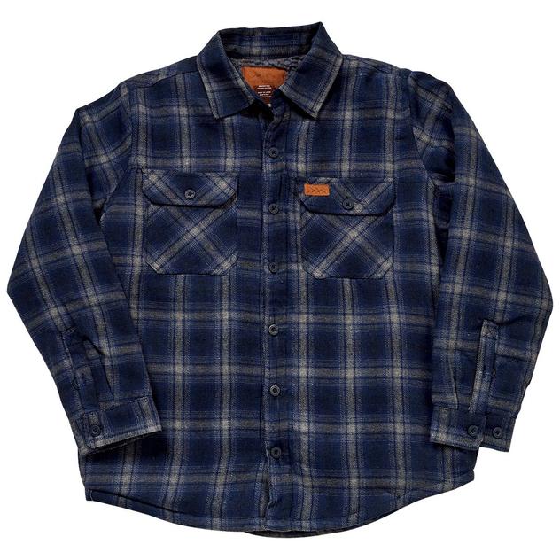 Mens Mountain Ridge Sherpa Lined Flannel Shirt Jacket - Navy/Grey