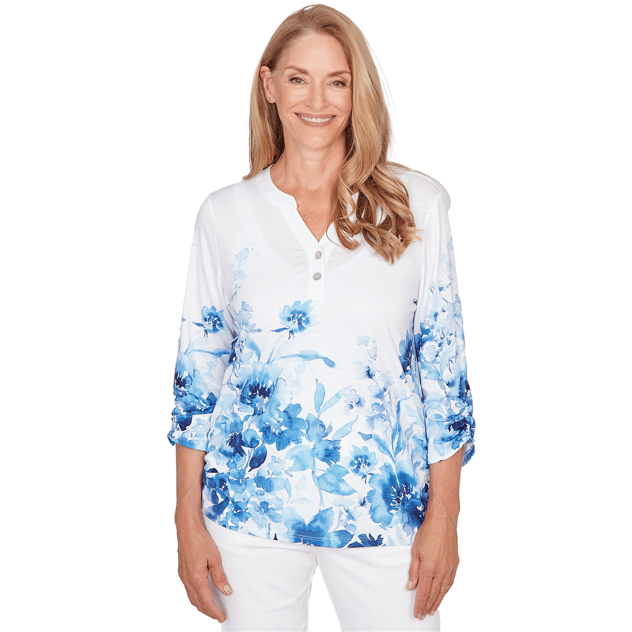 Womens Alfred Dunner Mykonos Watercolor Floral Blouse