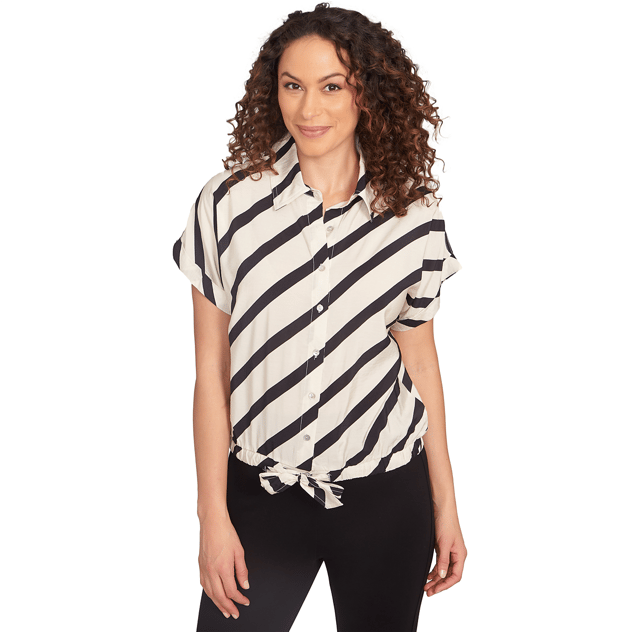 Womens Skye’s the Limit Spicy Graphic Stripe Button Down Blouse