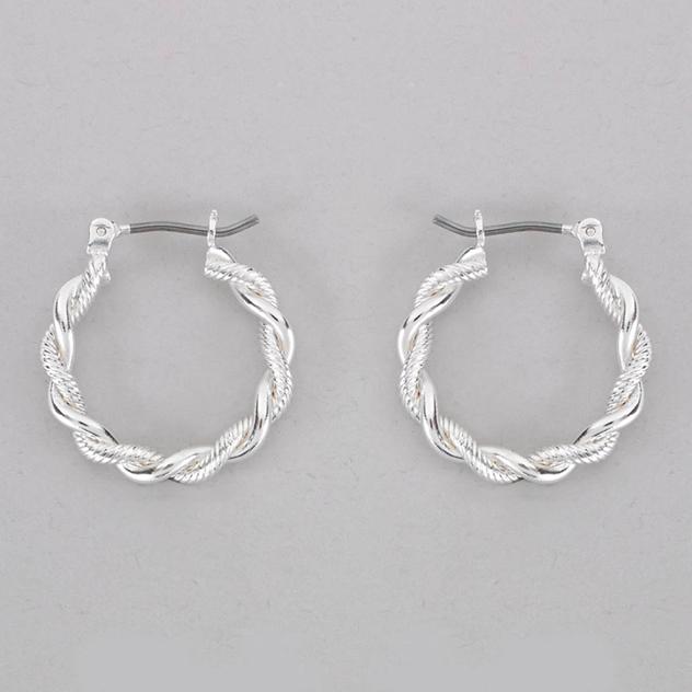 Design Collection Silver-Tone Smooth/Rope Texture Earrings